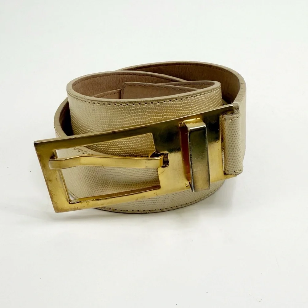 Linda Allard for Ellen Tracy Italian Calfskin Leather Belt, Gold-Tone Buckle, M